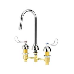 Krowne 14-840L Deck Mount Restroom Faucet w/ 5 3/4" Gooseneck Spout & Wristblade Handles - 8" Centers, Chrome Plated