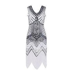 Anni Ruggenti Anni 1920 Lunghezza al ginocchio Vestito Abito Flapper Abito da Ballo Senza maniche Il grande Gatsby Charleston Invitato al matrimonio Frangia con nappe Scollo a V Costume Per donna
