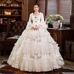 Rococò Vittoriano Ispirato al vintage Lunghezza al pavimento Vestito Costume da festa Mascherata Manica del polsino svasato Principessa Shakespeare Sposa Tinta unica Abito da ballo Collo quadrato