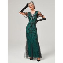 Anni Ruggenti Anni 1920 Lunghezza alla caviglia Vestito Abito da sera Abito da Ballo Normale Maniche corte Il grande Gatsby Charleston Invitato al matrimonio Paillettes Scollo a V Costume Per donna