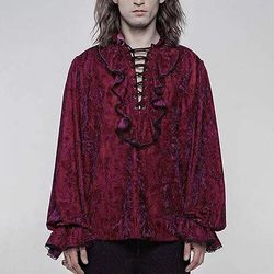 Punk Gotico Medievale Steampunk Blusa / Camicia A palloncino Vampiro Scollo a V Costume Per uomo Costumi da pirata Fantasia Reale Halloween Carnevale Feste Adulti Camicia Autunno Inverno