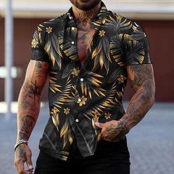 Per uomo Pop art Foglie Piante tropicali Camicia Camicia hawaiana Camicia Aloha Manica corta Camicia Collo ripiegabile Di tendenza Originale Informale Strada Giornaliero Per eventi Rosso verde Nero