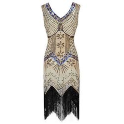 Anni Ruggenti Anni 1920 Lunghezza al ginocchio Vestito Abito Flapper Abito da Ballo Senza maniche Il grande Gatsby Charleston Invitato al matrimonio Frangia con nappe Scollo a V Costume Per donna