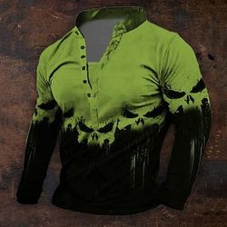 Per uomo Grafico Vichingo Teschi Maglia Henley Manica Lunga Stampa 3D Quotidiano Retrò Vintage Casual Ferie Uscire Festival Primavera Autunno Bianco Blu Arancione Verde Henley Maglietta Henley