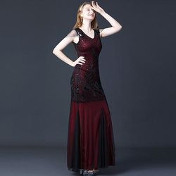 Anni Ruggenti Anni 1920 Lunghezza alla caviglia Vestito Abito da sera Maniche corte Il grande Gatsby Invitato al matrimonio Paillettes Scollo a V Costume Per donna Mascherata Festa serale Matrimonio