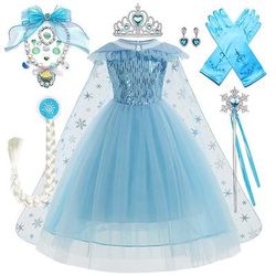 Settimana del libro 2026 Regina delle nevi Gelido Fiaba Principessa Elsa Abito da damigella Costume per festa a tema Abiti in tulle Cosplay for Ragazze Bambini Natale Carnevale Mascherata Matrimonio