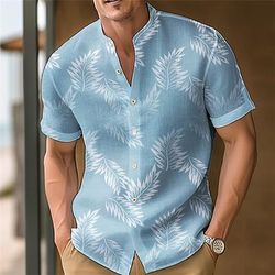 Per uomo Foglie Piante Tropicali Camicia Camicia hawaiana estiva Camicia Aloha Manica Corta Camicia Collo alla coreana Moda Designer Casual All'aperto Vacanza Streetwear Nero Giallo Blu S M L