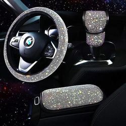 Set di 3 accessori per auto scintillanti da donna, coprivolanti scintillanti universali da 15 pollici