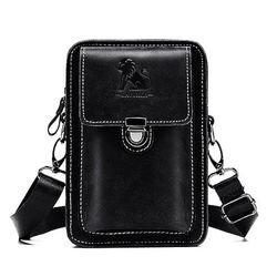 Per uomo Borsa a tracolla Sacchetto del telefono mobile Borsa a tracolla Cintura porta-oggetti Cuoio Esterno Giornaliero Cerniera Tinta unica Nero Marrone