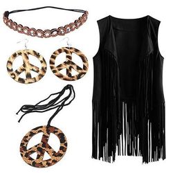 Retrò Vintage Anni '60 Anni '70 Set di accessori Gilet in camoscio Hippie Frangia con nappe Costume Per donna Parata dell'Orgoglio Mese dell'orgoglio Adulti Gilet Orecchini Collana
