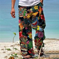 Per uomo Pantaloni Pantaloni estivi Pantaloni da spiaggia A cordoncino Vita elastica Gamba dritta Animali Piante Stampe astratte Comfort Informale Giornaliero Per eventi Hawaiano Originale Nero Giallo