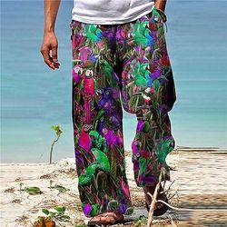 Per uomo Pantaloni Pantaloni estivi Pantaloni da spiaggia A cordoncino Vita elastica Gamba dritta Animali Piante Stampe astratte Comfort Informale Giornaliero Per eventi Hawaiano Originale Nero Giallo