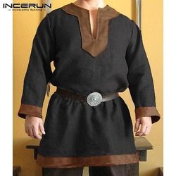 Retrò Vintage Medievale Rinascimento Blusa / Camicia Tunica Pirata Guerriero Cavaliere Vichingo Cavalieri Templari Tinta unica Costume Per uomo Vichingo Fantasia Halloween Carnevale Mascherata