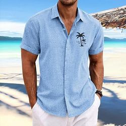 Per uomo Albero di Cocco Piante Tropicali Camicia Camicia hawaiana estiva Camicia Aloha Maniche Corte Camicia Collo ripiegato Moda Designer Casual All'aperto Streetwear Casuale Bianco Rosa Blu S M L