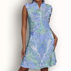 Per donna Abito da golf Rosa baby azzurro cielo Bianco Senza Maniche Protezione Solare Completo da tennis Floreale Paisley Abbigliamento da golf da donna Abbigliamento Abiti Abbigliamento
