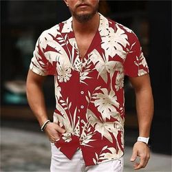 Per uomo Floreale Foglia di palma Piante tropicali Camicia Camicia hawaiana Camicia Aloha Manica corta Camicia Collo ripiegabile Di tendenza Originale Informale Da mare Informale Giornaliero Nero