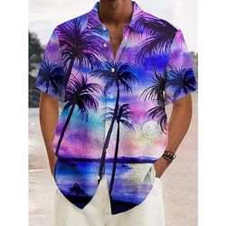 Per uomo Albero di Cocco Piante Tropicali Camicia Camicia hawaiana estiva Camicia Aloha Maniche Corte Camicia Collo ripiegato Tropicale Moda Streetwear Streetwear Casuale Quotidiano Nero Nero Rosso