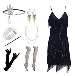 Anni Ruggenti Anni 1920 Mini Abito Flapper Abiti Costume da festa Senza maniche Il grande Gatsby Invitato al matrimonio Frangia con nappe Tinta unica Nappa Scollo a V Costume Per donna Carnevale