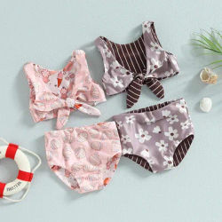 1-4 anni neonate 2 pezzi costumi da bagno stampa floreale Bikini senza maniche Bowknot canotte con