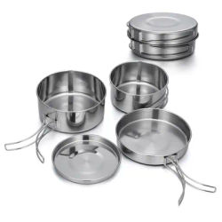 LIXADA Outdoor Stainless-Steel Camping Cookware Set Camping Bowl Outdoor Bowl Pot Set Hiking Backpacking Cooking Picnic