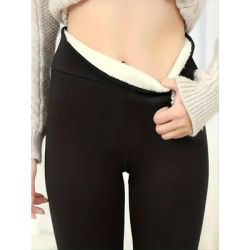 Winter Warm Plush Leggings, Thermal Casual Stretchy Leggings For Fall & Winter, Women's Clothing