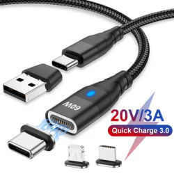 PD 60W Magnetic USB Cable USB C To Type C Cable Fast Charging Cable For Huawei Data Charger Cable For MacBook Games Player