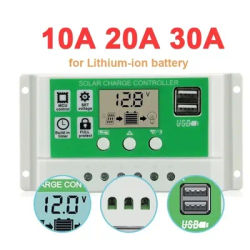 10A 20A 30A PWM Solar Charge Controller 12V 24V Automatic Solar Cells Charging Board Controller USB 5V LCD Display PV Regulator