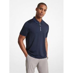 Michael Kors Striped Tech Performance Zip-Up Polo Shirt Blue S