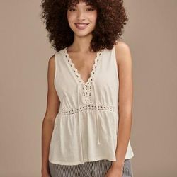 Lucky Brand Crochet Trim Swing Tank - Women's Clothing Tops Tank Top in Gardenia, Size 2XL