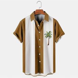 Per uomo Color Block Albero di cocco Piante tropicali Camicia estiva Maglietta informale Camicia da spiaggia Manica corta Camicia Collo ripiegabile Di tendenza Stile anni '50 Comodo Da mare Strada