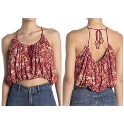 Free People Tops | Free People Daisy Babe Red Orange Floral Cropped Bubble Strappy 9 | Color: Red | Size: Xs