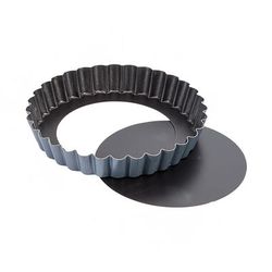 Matfer Bourgeat 331685 Exopan 11" Round Fluted Tartlet Mold w/ Removable Bottom - Non-Stick, Steel