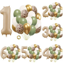 20 pièces Jungle Animal thème fête vert sauge ballon Caramel numéro 0-9 ballons en aluminium joyeux anniversaire fête bébé douche décoration