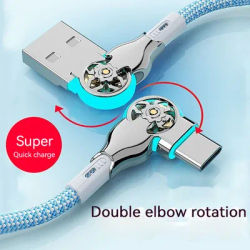Fast Charging Cable 180 Degree Elbow Rotation USB A to Type C Cable with Light Zinc Alloy Braided