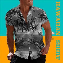 Per uomo Albero di Cocco Piante Tropicali Camicia Camicia hawaiana estiva Camicia Aloha Manica Corta Camicia Collo ripiegato Tropicale Moda Hawaiano Casuale Camicia hawaiana Ferie Blu Grigio S M L