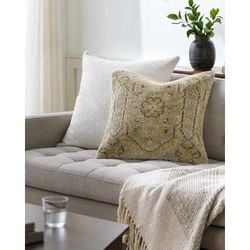 Adrina 20" Square Traditional Wool Sage/Olive/Beige Throw Pillow - Boutique Rugs