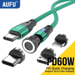 AUFU-Câble magnétique USB Type C PD charge rapide aimant fil de données iPhone Macbook Pro