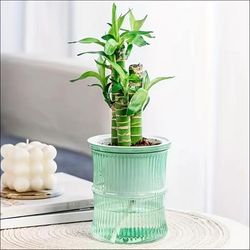 1pc, Self-watering Lazy Person Soil Cultivation Small Pot Living Room Desktop Bamboo Flower Pot