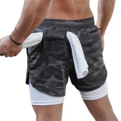 2022 Camo Running Shorts Men 2 In 1 Double-deck Quick Dry GYM Sport Shorts Fitness Jogging Workout Shorts Men Sports Short Pants