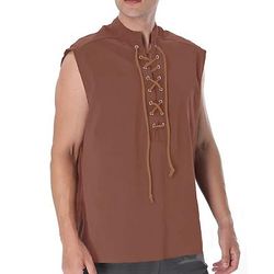 Retrò Vintage Medievale Rinascimento Gilet T-shirt Pirata Vichingo Costume Per uomo Costumi da pirata Halloween Carnevale Mascherata LARP Adulti Camicia Primavera Estate