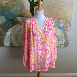 Lilly Pulitzer Tops | Lilly Pulitzer Oh La La Elsa Silk Top Large | Color: Orange/Pink | Size: L