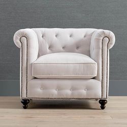 Logan Chesterfield Small Lounge Chair - Mushroom Crypton Hesse Performance - Frontgate