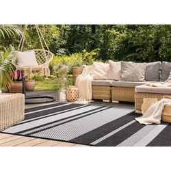 Jackson Collection - Grey/ Black Striped Indoor/Outdoor Rug