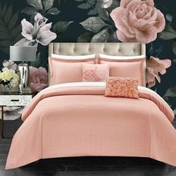 Chic Home Design Ellie 7 Piece Comforter Set Casual Country Chic Pleated Bed In A Bag - Pink - TWIN XL