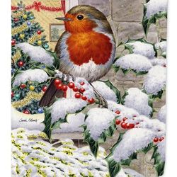 Caroline's Treasures 28 x 40 in. Polyester European Robin at the Window Flag Canvas House Size 2-Sided Heavyweight