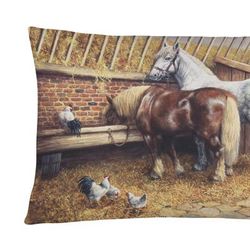 Caroline's Treasures 12 in x 16 in Outdoor Throw Pillow Horses Eating with the Chickens Canvas Fabric Decorative Pillow