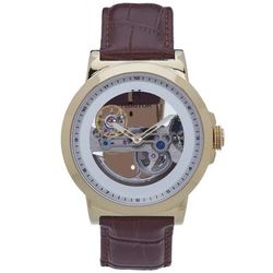 Heritor Watches Xander Semi Skeleton Leather Band Watch - Brown - 45MM