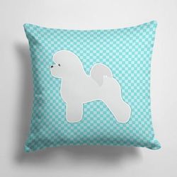 Caroline's Treasures 14 in x 14 in Outdoor Throw PillowBichon Frise Checkerboard Blue Fabric Decorative Pillow - 15 X 15 IN