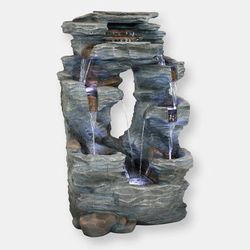 Sunnydaze Decor Outdoor Water Fountain 39" with Led Lights Garden Cascading Rock Falls Waterfall - Grey