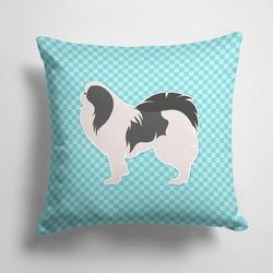 Caroline's Treasures 14 in x 14 in Outdoor Throw PillowJapanese Chin Checkerboard Blue Fabric Decorative Pillow - 15 X 15 IN